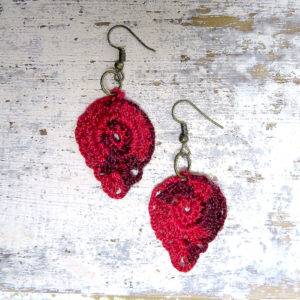 Handmade Gift - Crochet Earrings Red Brown handmade