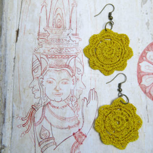 Women's gift-Crochet Earrings Yellow Star Handmade